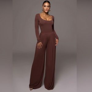 JLUXBASIX BROWN DEVYN WIDE LEG PANTS, S
